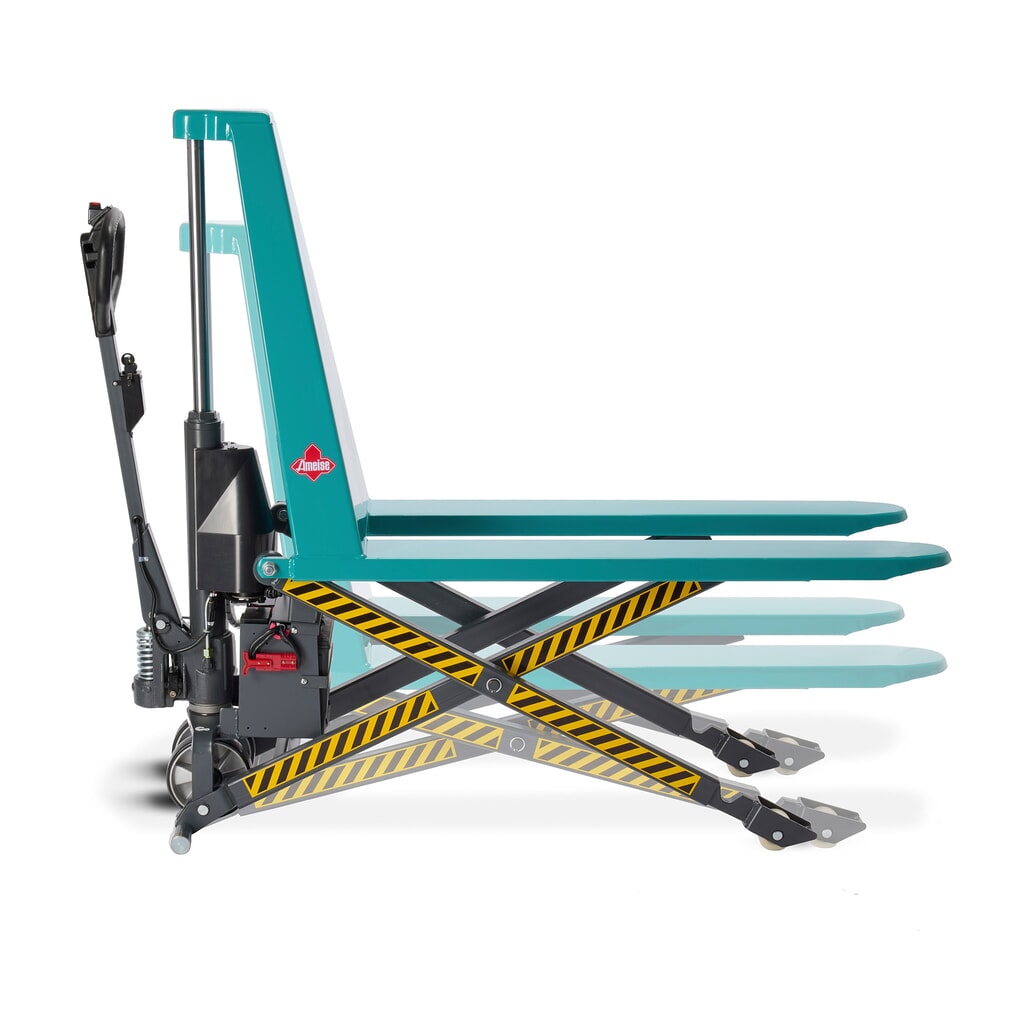 Ameise® PTM 1.0 scissor lift pallet truck, electro-hydraulic, capacity 1,000 kg, fork length 1,150 mm, polyurethane/nylon Product image: Ameise® PTM 1.0 scissor lift pallet truck, electro-hydraulic, capacity 1,000 kg, fork length 1,150 mm, polyurethane/nylon