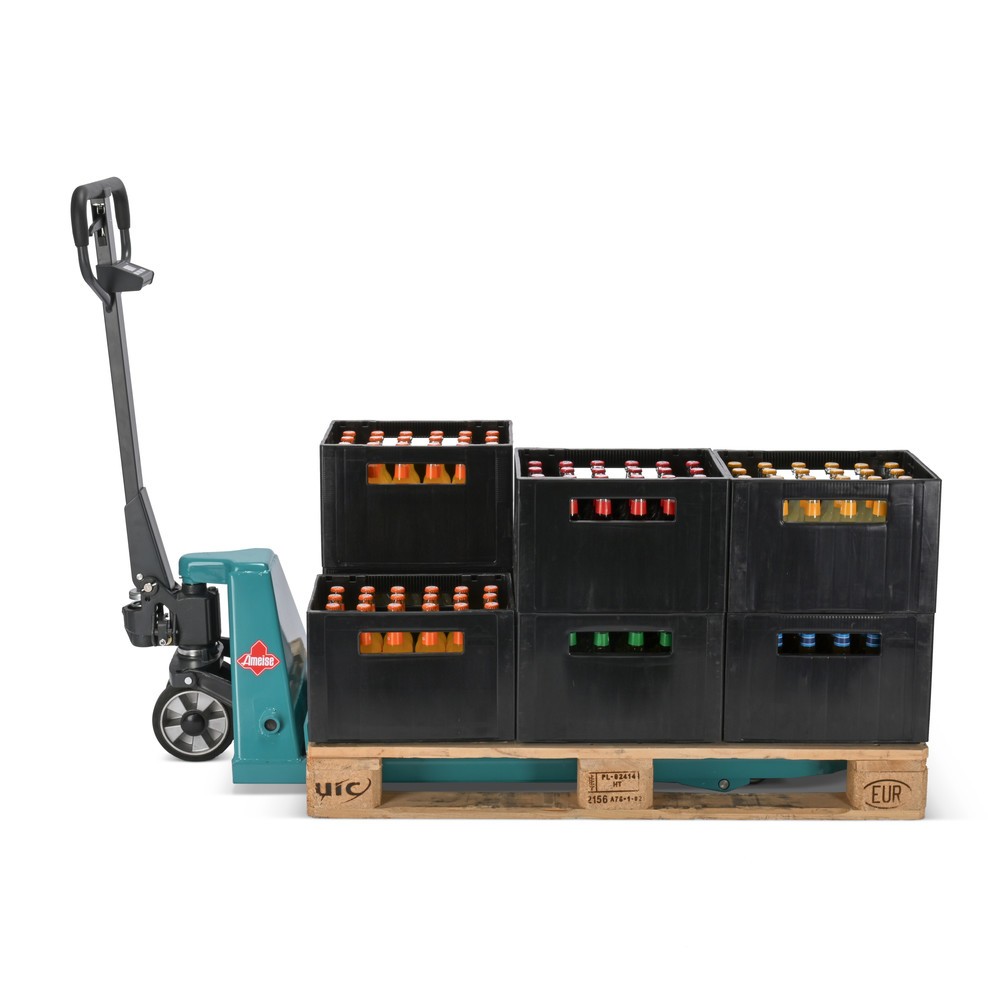 Produktabbildung Nr. 2: Ameise® PTM 2.0 Scale weighing pallet truck featuring display on tiller head, load capacity 2,000 kg, single rollers