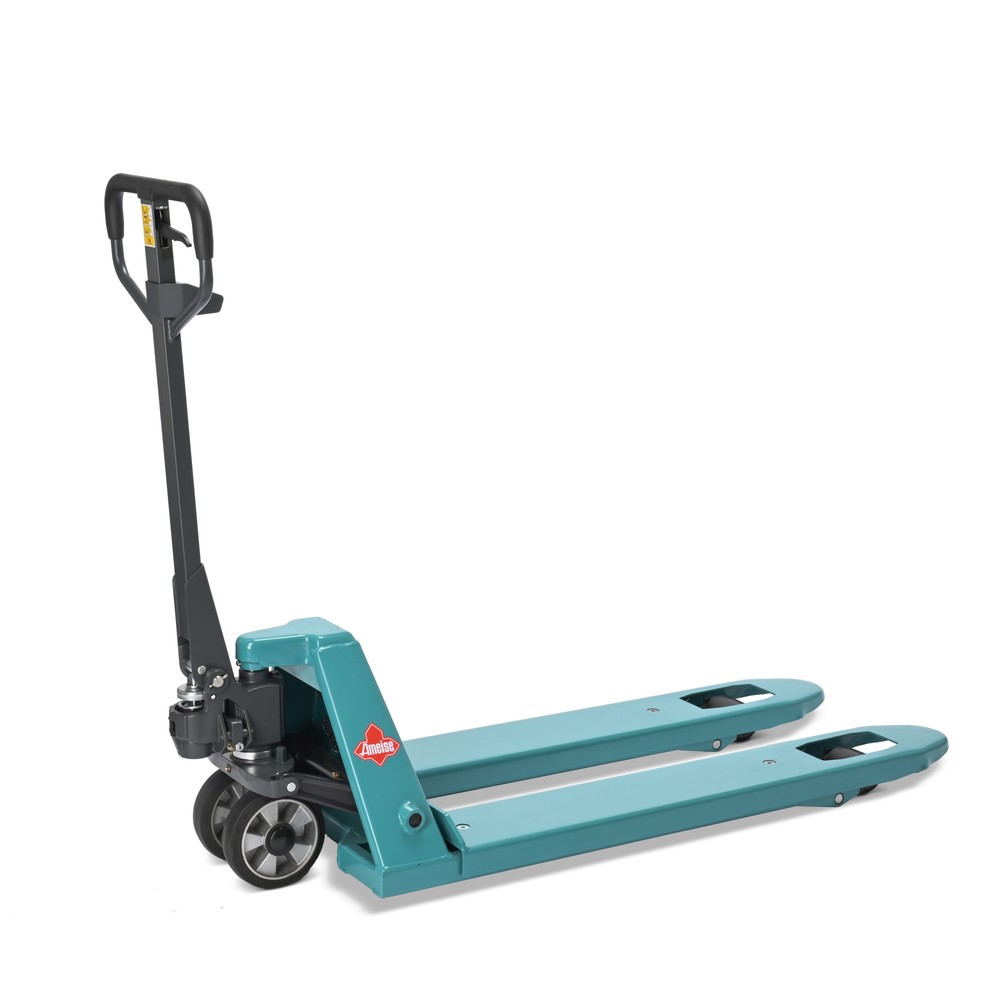Product image: Ameise® PTM 2.0 Scale weighing pallet truck featuring display on tiller head, load capacity 2,000 kg, single rollers