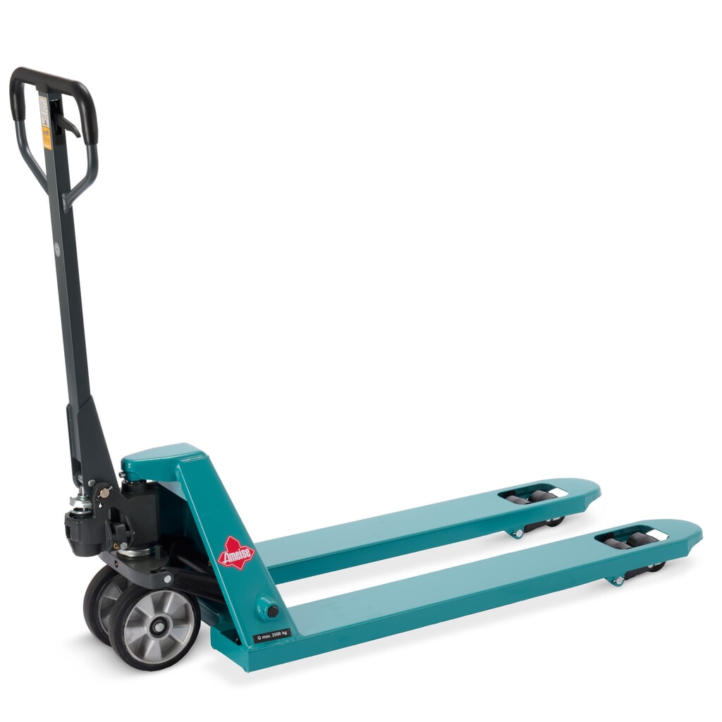 Ameise® PTM 2.5 hand pallet truck with quick lift, load capacity 2,500 kg, fork length 1,150 mm, solid rubber / polyurethane, tandem rollers Product image: Ameise® PTM 2.5 hand pallet truck with quick lift, load capacity 2,500 kg, fork length 1,150 mm, solid rubber / polyurethane, tandem rollers
