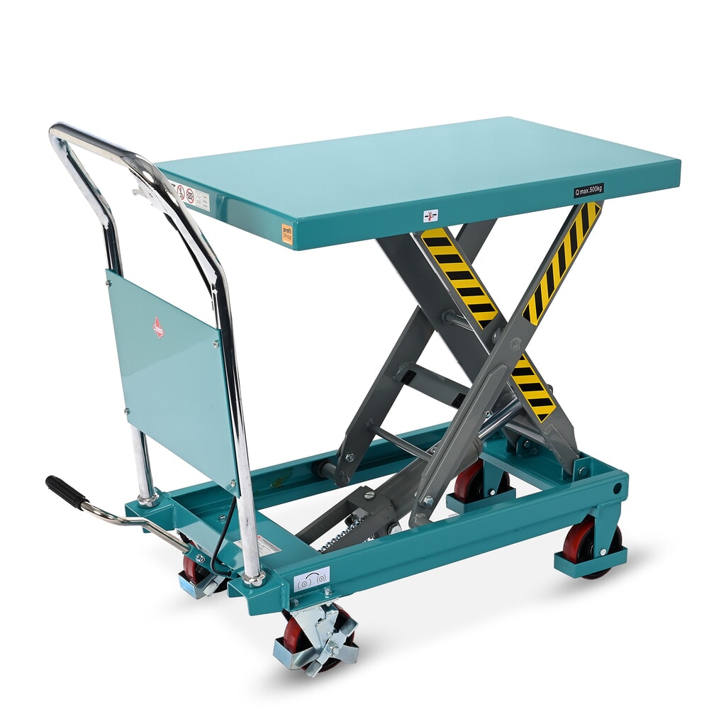 Scissor lift table on wheels, fixed handlebar, capacity 500 kg, dimensions 850 x 500 mm, Ameise® Product image: Scissor lift table on wheels, fixed handlebar, capacity 500 kg, dimensions 850 x 500 mm, Ameise®