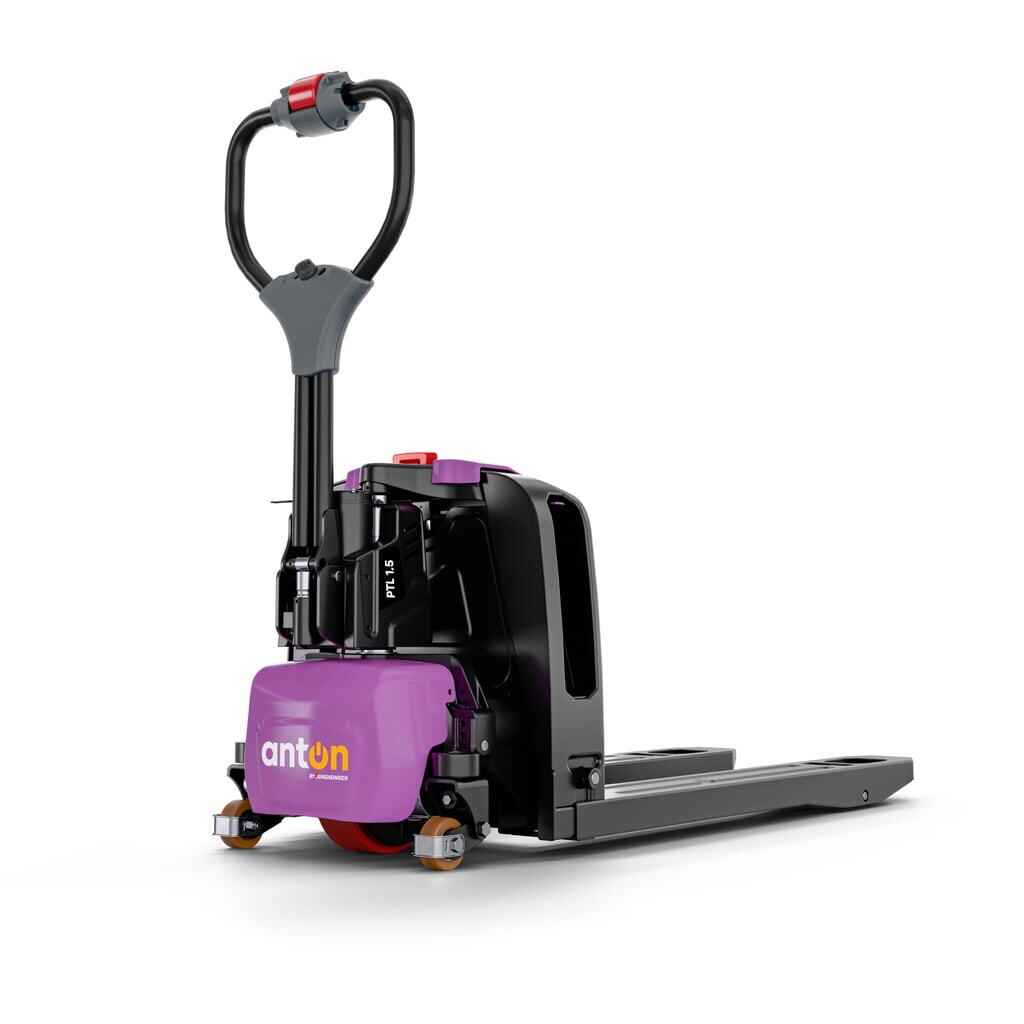 AntOn by Jungheinrich electric pallet truck PTL 1.5 with support wheels, load capacity 1,500 kg, fork length 1.150 mm Product image: AntOn by Jungheinrich electric pallet truck PTL 1.5 with support wheels, load capacity 1,500 kg, fork length 1.150 mm