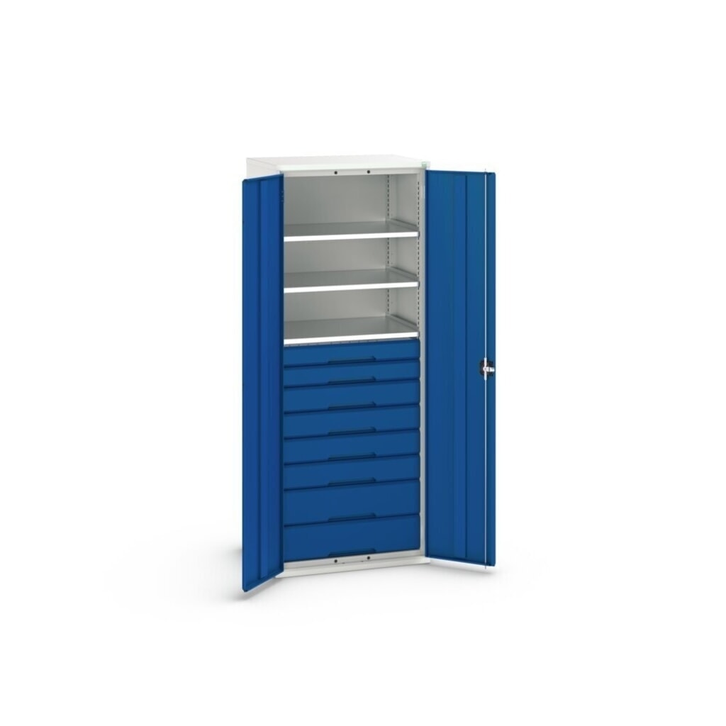 bott verso hinged door cabinet with drawers, with 3 shelves and 8 drawers, WxDxH: 800 x 550 x 2000 mm Product image no. 3: bott verso hinged door cabinet with drawers, with 3 shelves and 8 drawers, WxDxH: 800 x 550 x 2000 mm