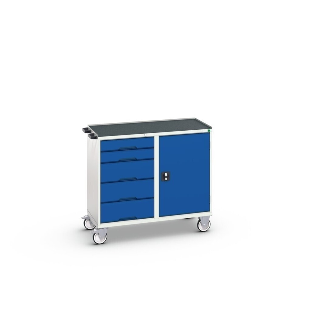 bott verso assembly trolley with 5 drawers, door and raised edge, WxDxH: 1050 x 550 x 965 mm Product image no. 2: bott verso assembly trolley with 5 drawers, door and raised edge, WxDxH: 1050 x 550 x 965 mm