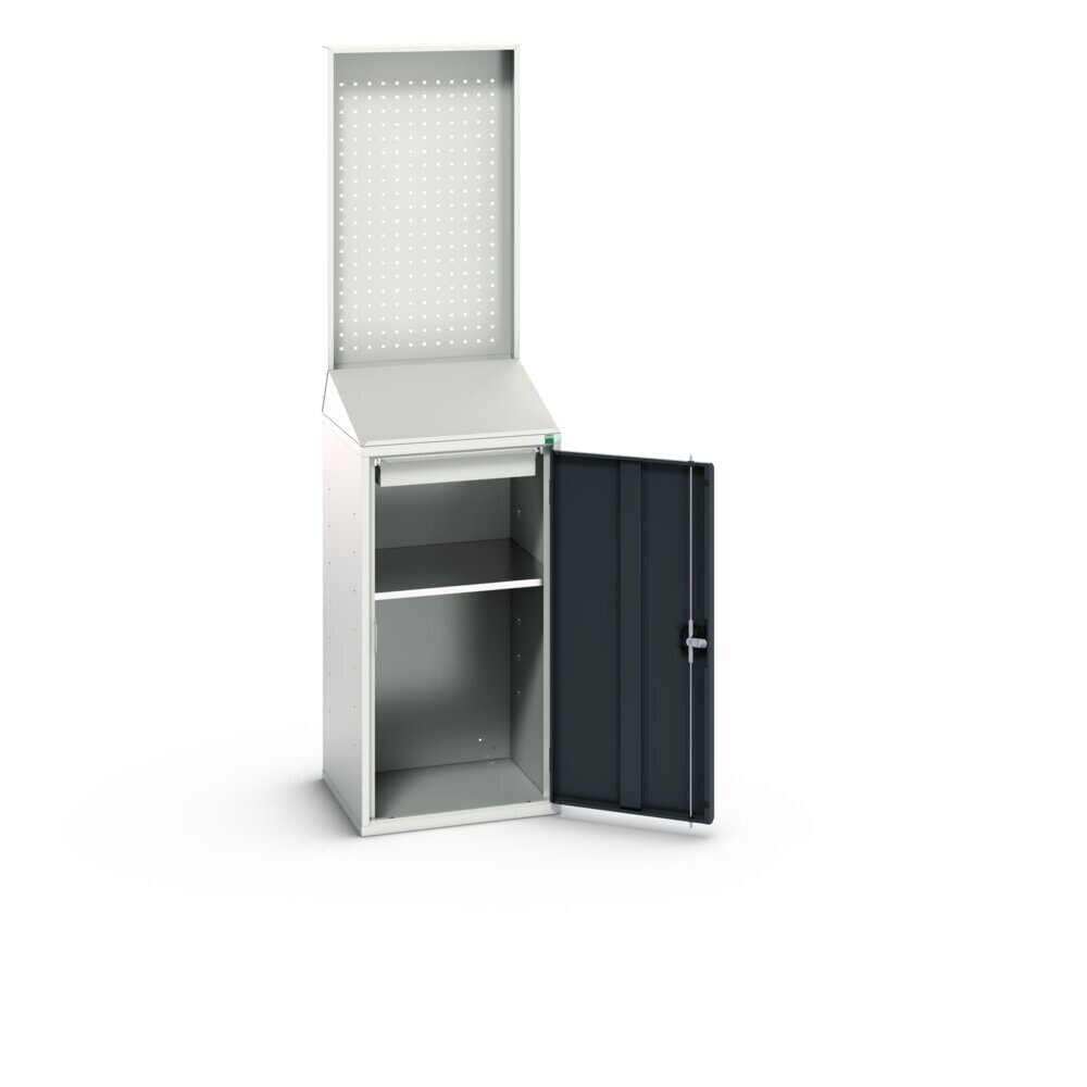 Product image no. 2: bott verso Economy desk with perforated rear panel, with 1 shelf, 1 drawer, WxDxH: 525 x 550 x 2000 mm