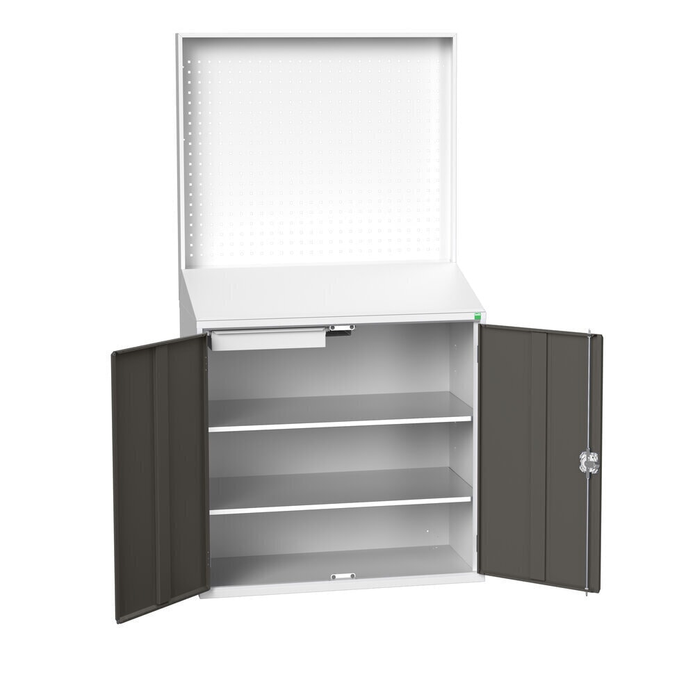 Product image no. 2: bott verso Economy desk with perforated rear panel, with 2 shelves, 1 drawer, WxDxH: 1050 x 550 x 2000 mm