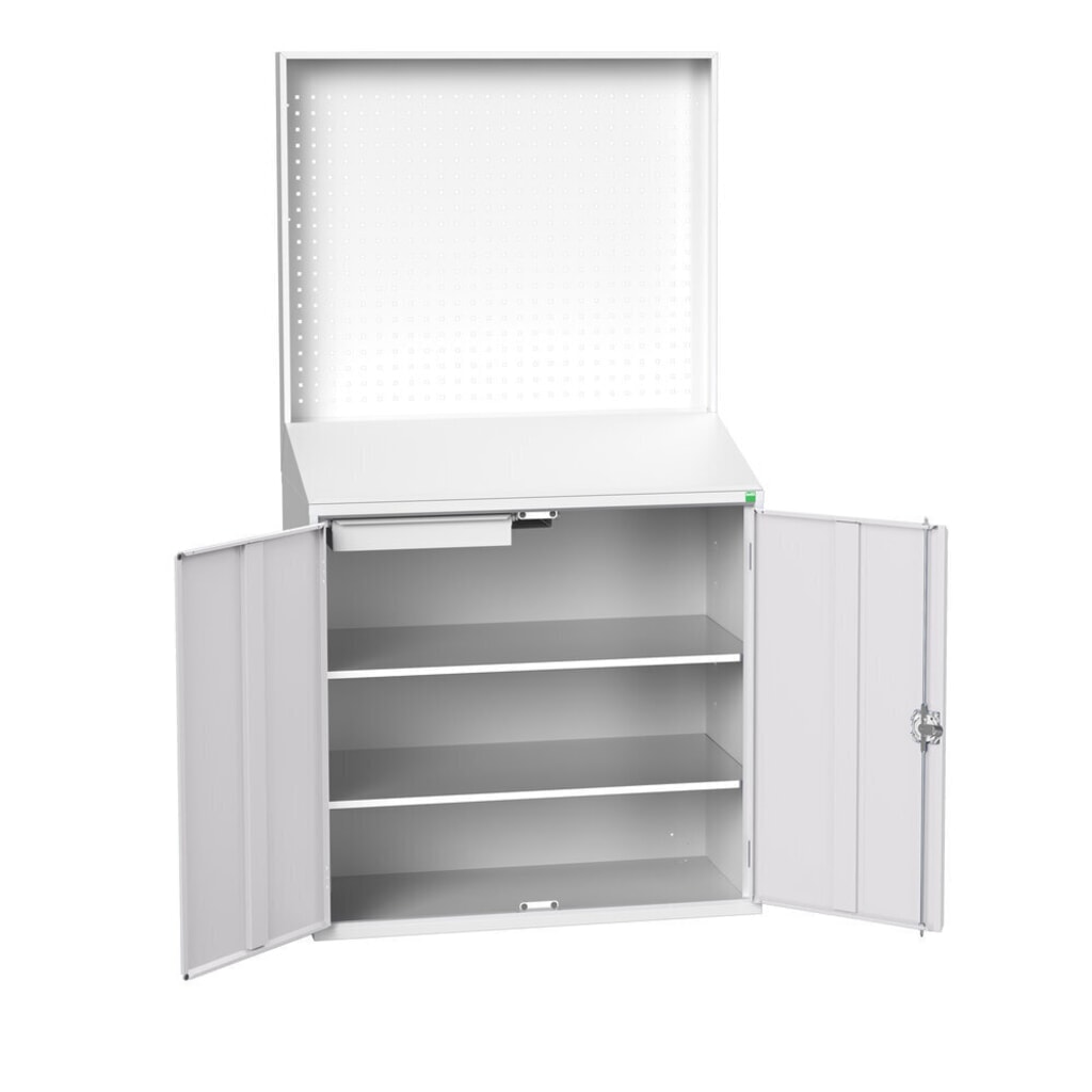 bott verso Economy desk with perforated rear panel, with 2 shelves, 1 drawer, WxDxH: 1050 x 550 x 2000 mm Product image no. 2: bott verso Economy desk with perforated rear panel, with 2 shelves, 1 drawer, WxDxH: 1050 x 550 x 2000 mm