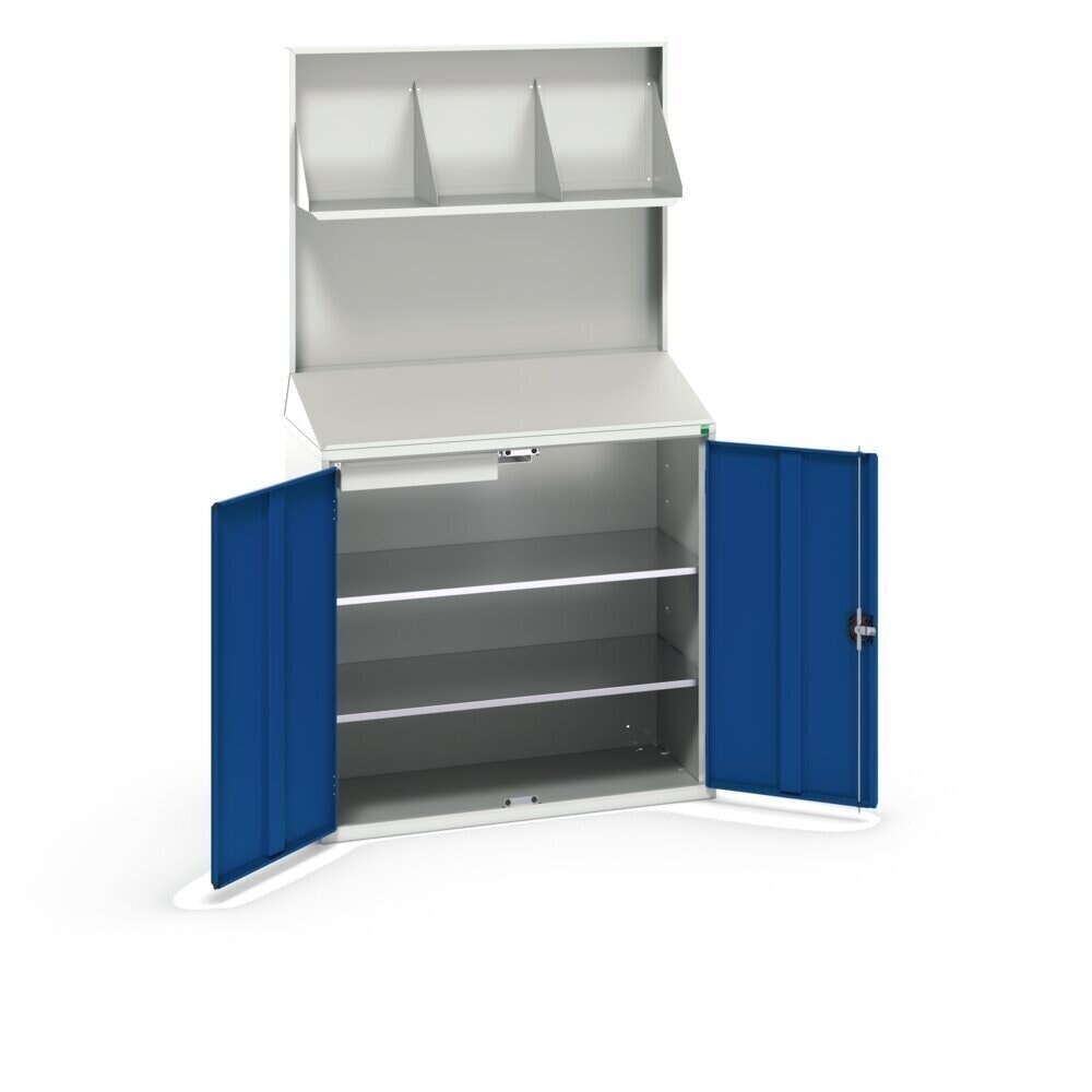 Product image no. 2: bott verso Economy desk with smooth rear panel, 2 shelves, 1 drawer, file storage, WxDxH: 1050 x 550 x 2000 mm