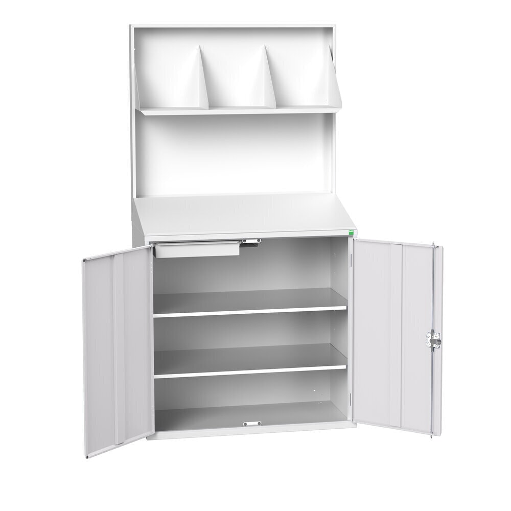 Product image no. 2: bott verso Economy desk with smooth rear panel, with file holder, 2 shelves, 1 drawer, WxDxH: 1050 x 550 x 2000 mm