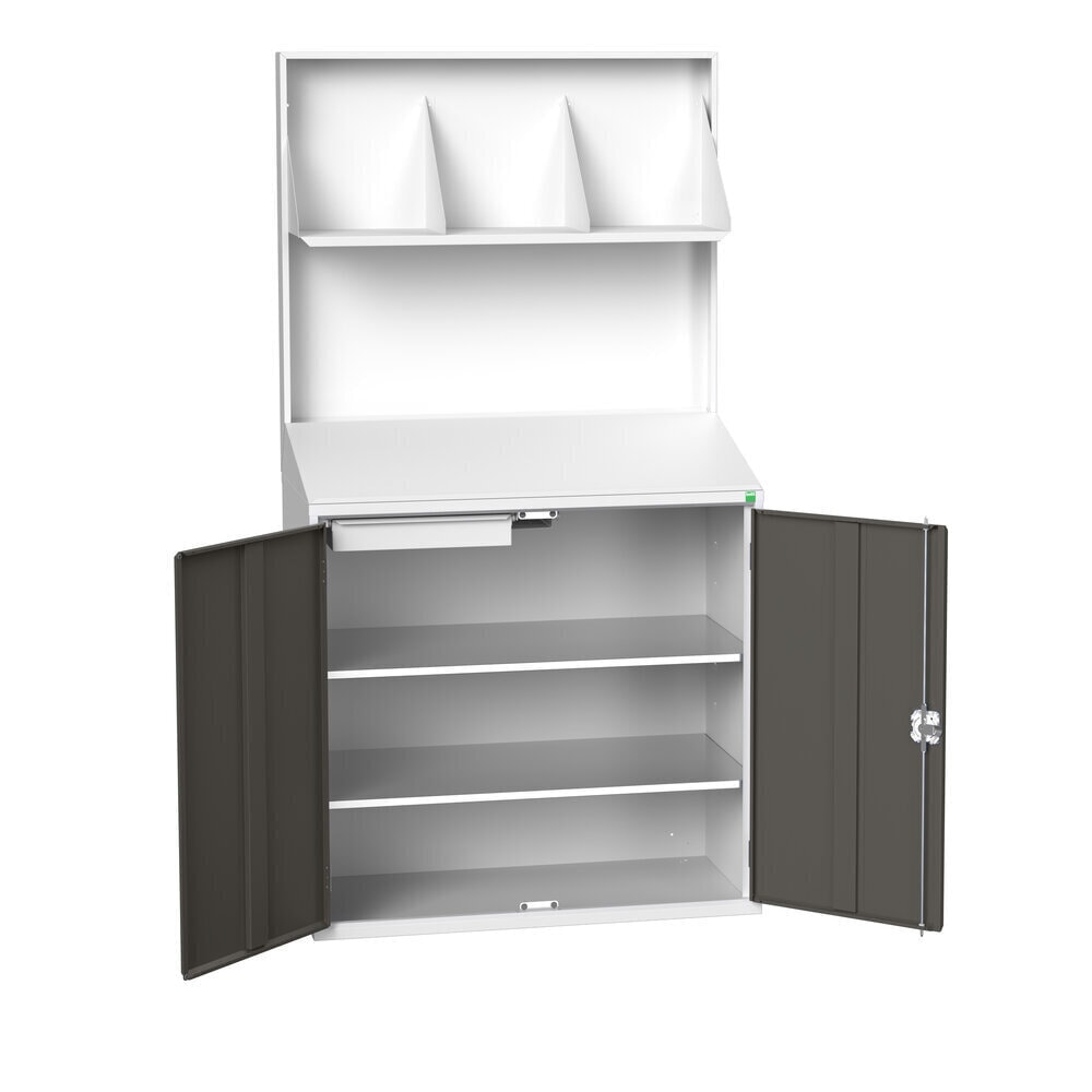 Product image no. 2: bott verso Economy desk with smooth rear panel, with file holder, 2 shelves, 1 drawer, WxDxH: 1050 x 550 x 2000 mm