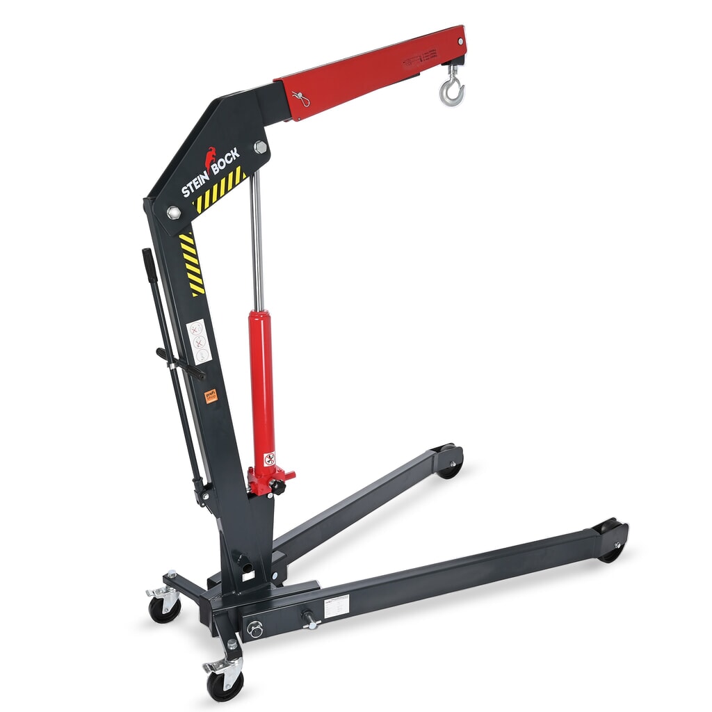 Steinbock® Workshop crane with spread chassis and rapid lift, foldable, capacity 1500-2000 kg Product image: Steinbock® Workshop crane with spread chassis and rapid lift, foldable, capacity 1500-2000 kg