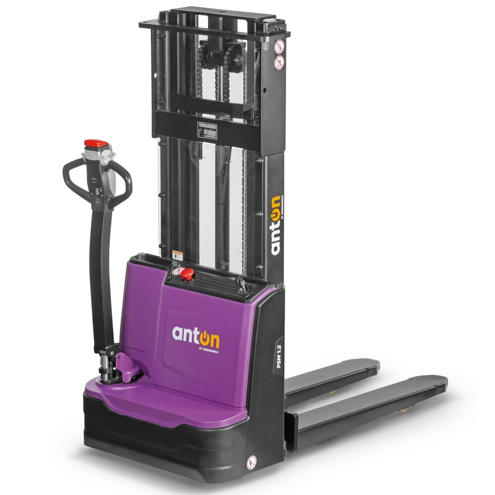 Product image: AntOn by Jungheinrich electric high-lift stacker truck PSM 1.2 with two-stage telescopic mast, load capacity 1,200 kg, lift height 3622 mm