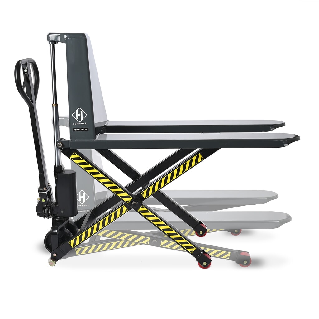 Product image: HEMMDAL PTM 1.0 Scissor pallet truck with scissor lift, load capacity 1,000 kg, fork length 1,150 mm, polyurethane, single roller