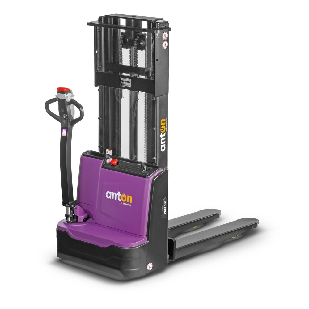 Product image: AntOn by Jungheinrich electric high-lift stacker truck PSM 1.2 with two-stage telescopic mast, load capacity 1,200 kg, lift height 2,522 mm