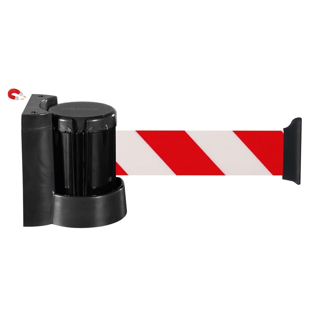 Product image: Wall belt, self-tensioning, with centrifugal brake, length 4 m, red/white diagonal stripes
