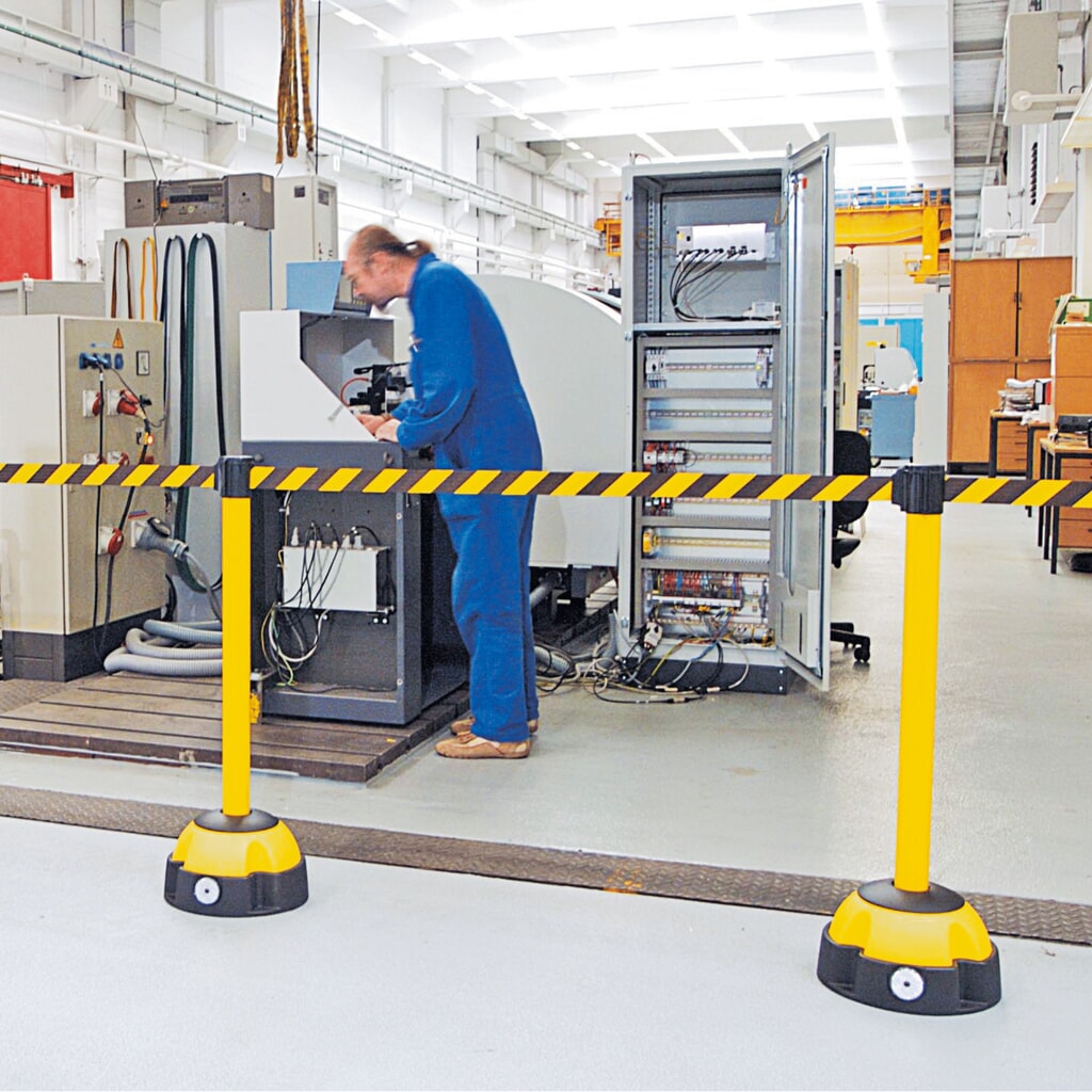 Belt warning stand, stand yellow, belt yellow/black Product image no. 3: Belt warning stand, stand yellow, belt yellow/black