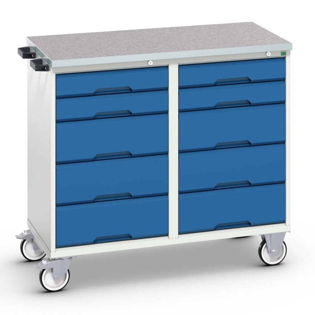 bott verso assembly trolley with 10 drawers and linoleum top, WxDxH: 1050 x 600 x 980 mm Product image: bott verso assembly trolley with 10 drawers and linoleum top, WxDxH: 1050 x 600 x 980 mm