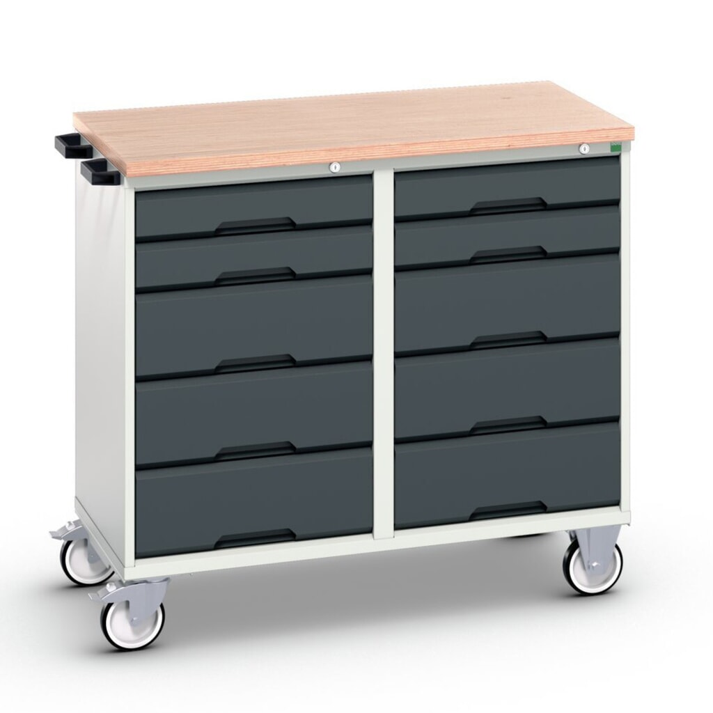 bott verso assembly trolley with 10 drawers and multiplex top, WxDxH: 1050 x 600 x 980 mm Product image: bott verso assembly trolley with 10 drawers and multiplex top, WxDxH: 1050 x 600 x 980 mm