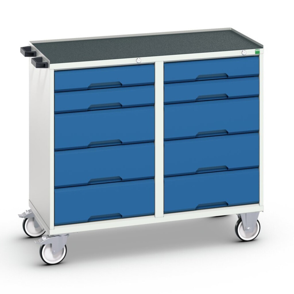 bott verso assembly trolley with 10 drawers and raised edge, WxDxH: 1050 x 550 x 965 mm Product image: bott verso assembly trolley with 10 drawers and raised edge, WxDxH: 1050 x 550 x 965 mm