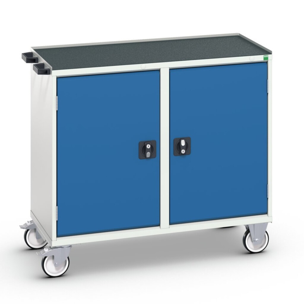 Product image: bott verso assembly trolley with 2 doors, shelves and raised edge, WxDxH: 1050 x 550 x 965 mm