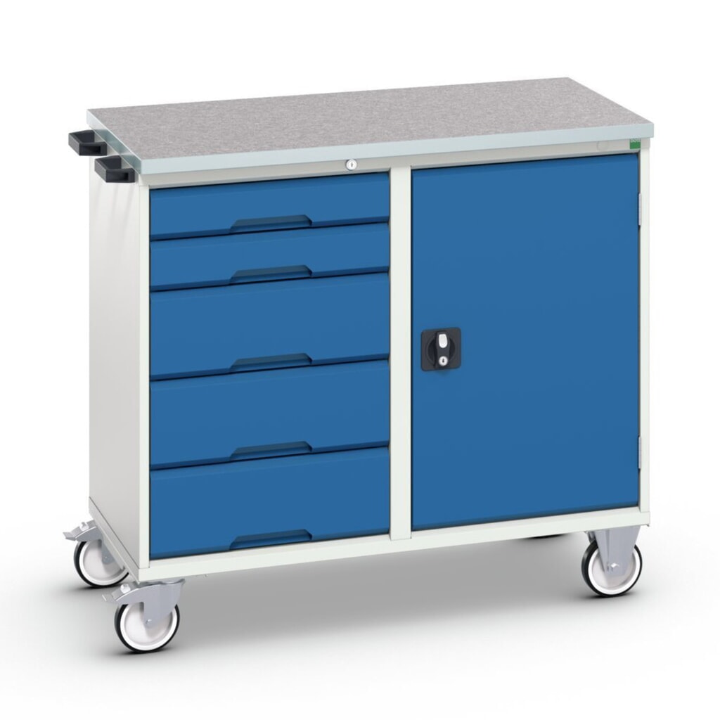 Product image: bott verso assembly trolley with 5 drawers, door and linoleum top, WxDxH: 1050 x 600 x 980 mm
