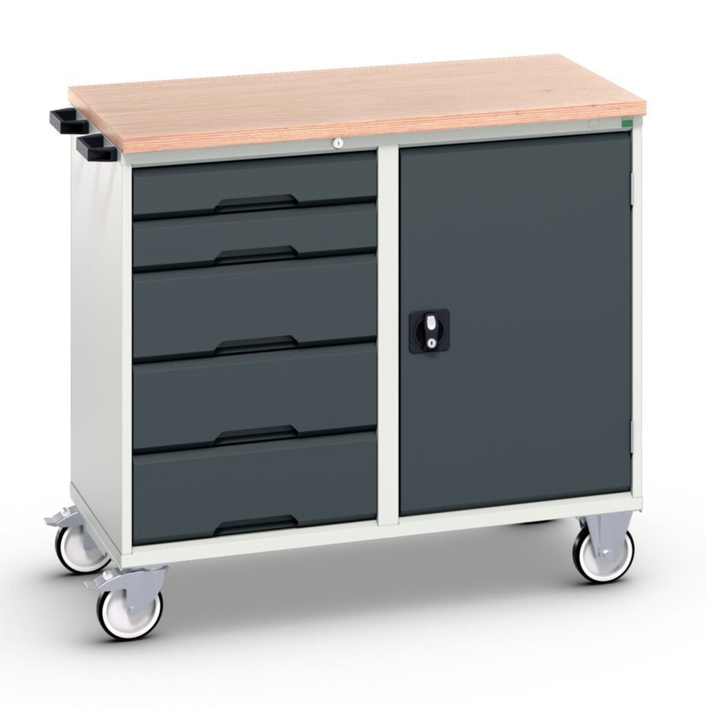 Product image: bott verso assembly trolley with 5 drawers, door and multiplex top, WxDxH: 1050 x 600 x 980 mm