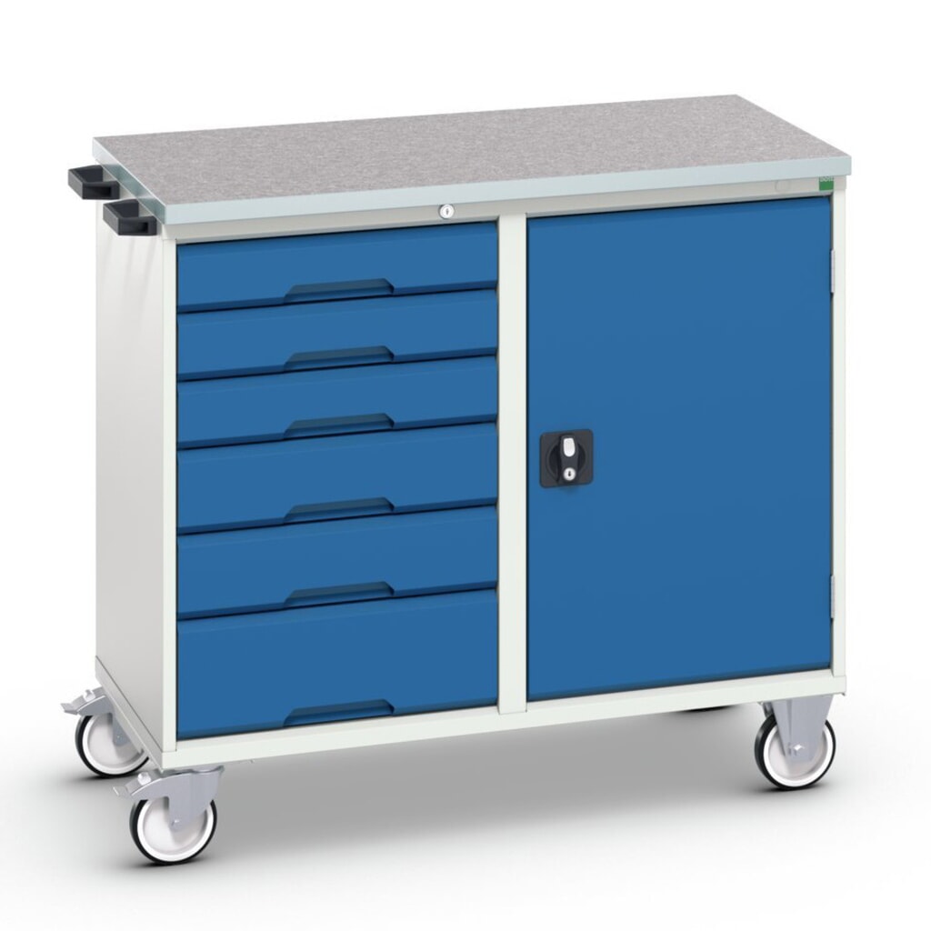 Product image: bott verso assembly trolley with 6 drawers, door and linoleum top, WxDxH: 1050 x 600 x 980 mm