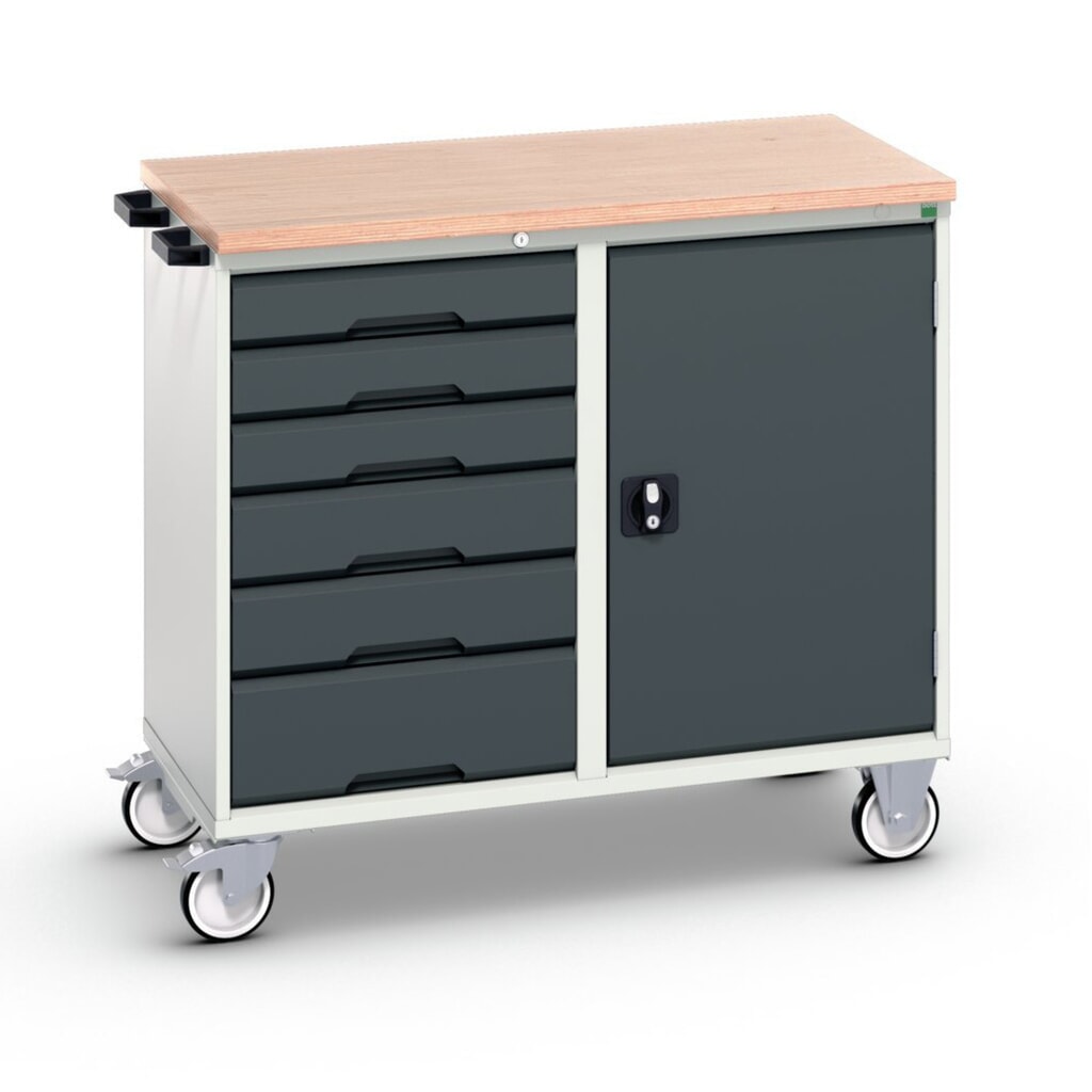bott verso assembly trolley with 6 drawers, door and multiplex top, WxDxH: 1050 x 600 x 980 mm Product image: bott verso assembly trolley with 6 drawers, door and multiplex top, WxDxH: 1050 x 600 x 980 mm