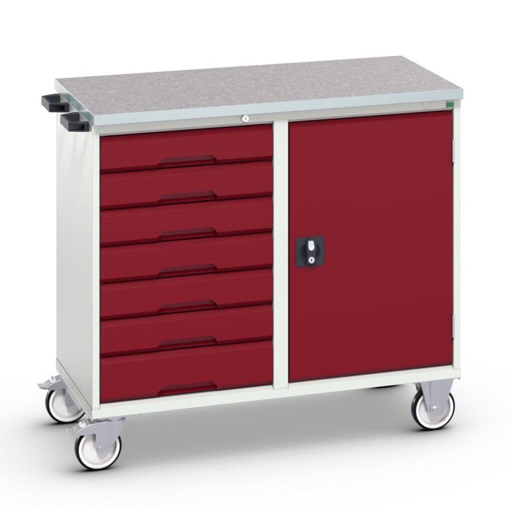 bott verso assembly trolley with 7 drawers, door and linoleum top Product image no. 1: bott verso assembly trolley with 7 drawers, door and linoleum top