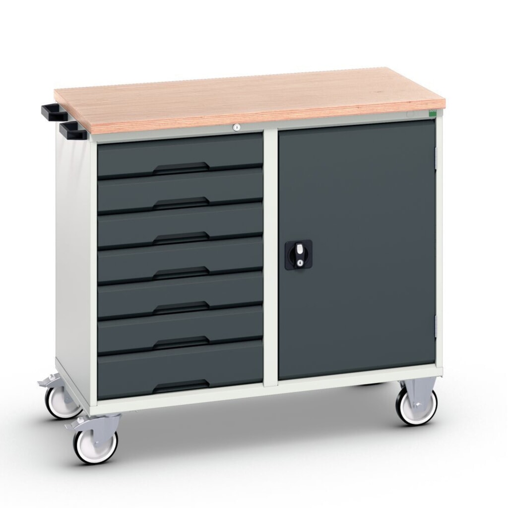 bott verso assembly trolley with 7 drawers, door and multiplex top, WxDxH: 1050 x 600 x 980 mm Product image: bott verso assembly trolley with 7 drawers, door and multiplex top, WxDxH: 1050 x 600 x 980 mm