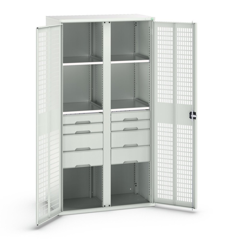 Product image: bott verso clothes locker with ventilation, with 4 shelves and 8 drawers, WxDxH: 1050 x 550 x 2000 mm