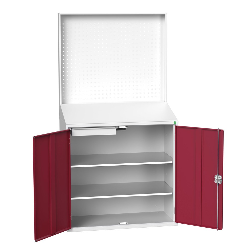 Product image no. 1: bott verso Economy desk with perforated rear panel, with 2 shelves, 1 drawer, WxDxH: 1050 x 550 x 2000 mm