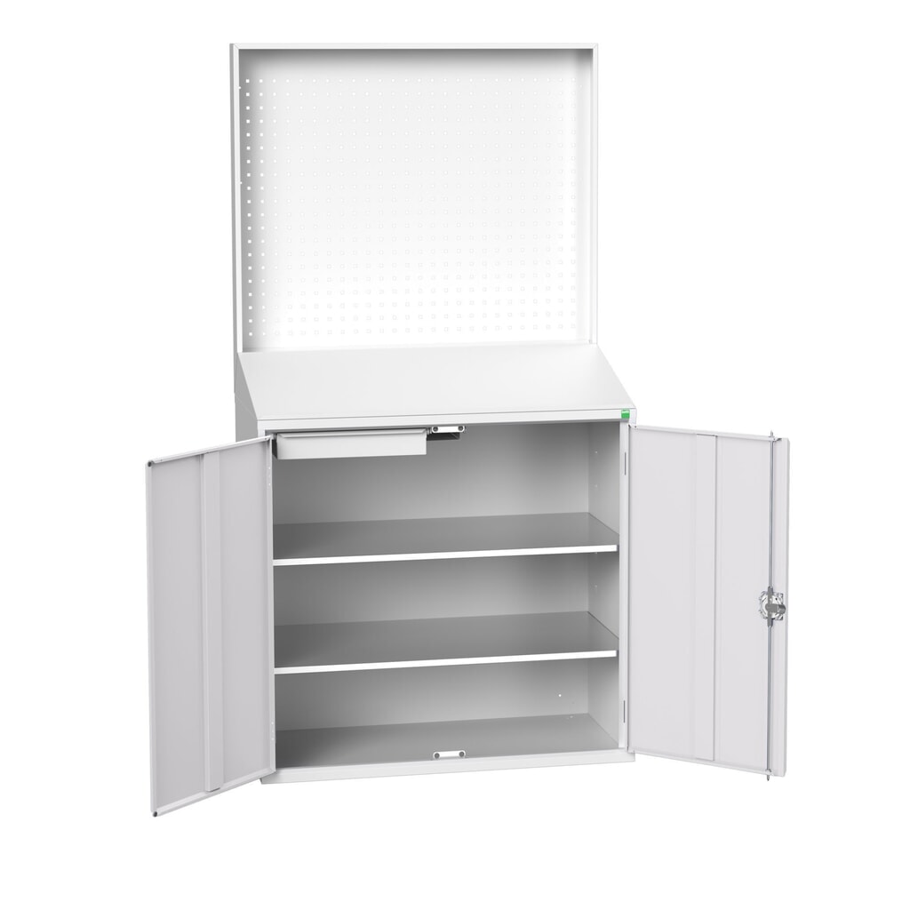 bott verso Economy desk with perforated rear panel, with 2 shelves, 1 drawer, WxDxH: 1050 x 550 x 2000 mm Product image no. 1: bott verso Economy desk with perforated rear panel, with 2 shelves, 1 drawer, WxDxH: 1050 x 550 x 2000 mm