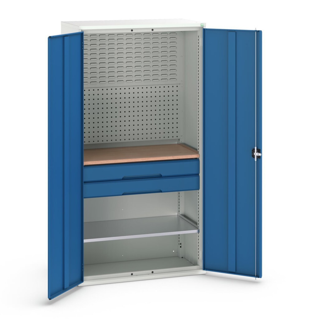 bott verso hinged door cabinet with 2 drawers, with 2 shelves and rear panel, WxDxH: 1050 x 550 x 2000 mm Product image: bott verso hinged door cabinet with 2 drawers, with 2 shelves and rear panel, WxDxH: 1050 x 550 x 2000 mm