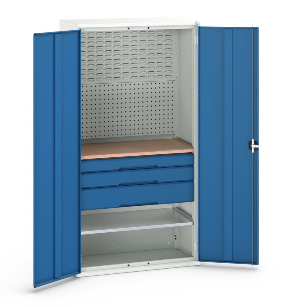Product image: bott verso hinged door cabinet with 3 drawers, with 2 shelves and rear panel, WxDxH: 1050 x 550 x 2000 mm