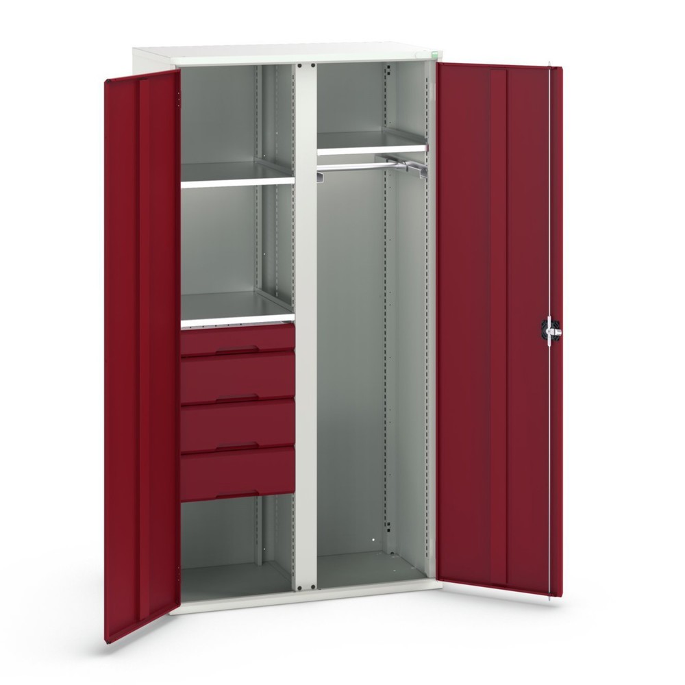 Product image: bott verso hinged door cabinet with 4 drawers, with 3 shelves and 1 clothes rail, WxDxH: 1050 x 550 x 2000 mm