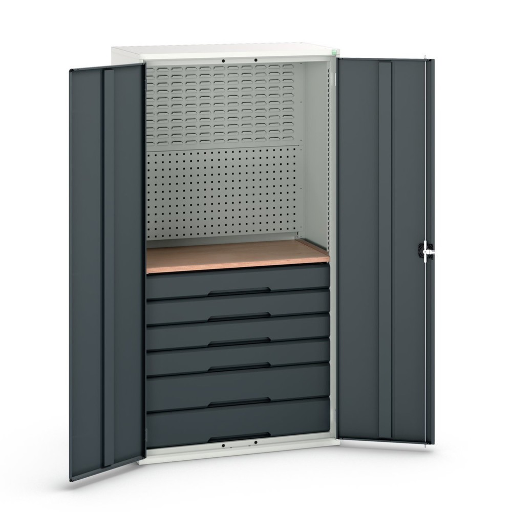 Product image: bott verso hinged door cabinet with 6 drawers, with rear panel and worktop, WxDxH: 1050 x 550 x 2000 mm