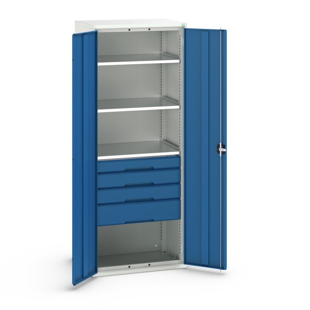 Product image: bott verso hinged door cabinet with drawers, with 3 shelves and 4 drawers, WxDxH: 800 x 550 x 2000 mm