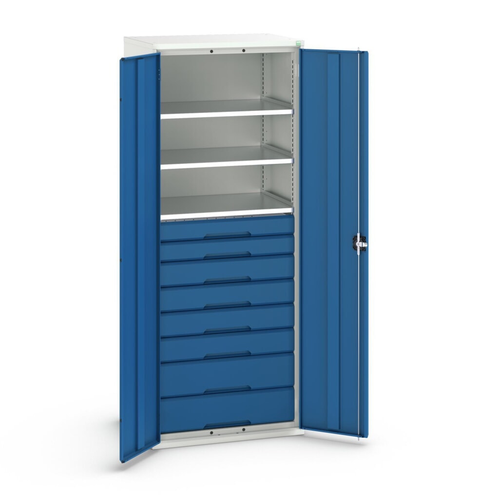 Product image no. 1: bott verso hinged door cabinet with drawers, with 3 shelves and 8 drawers, WxDxH: 800 x 550 x 2000 mm