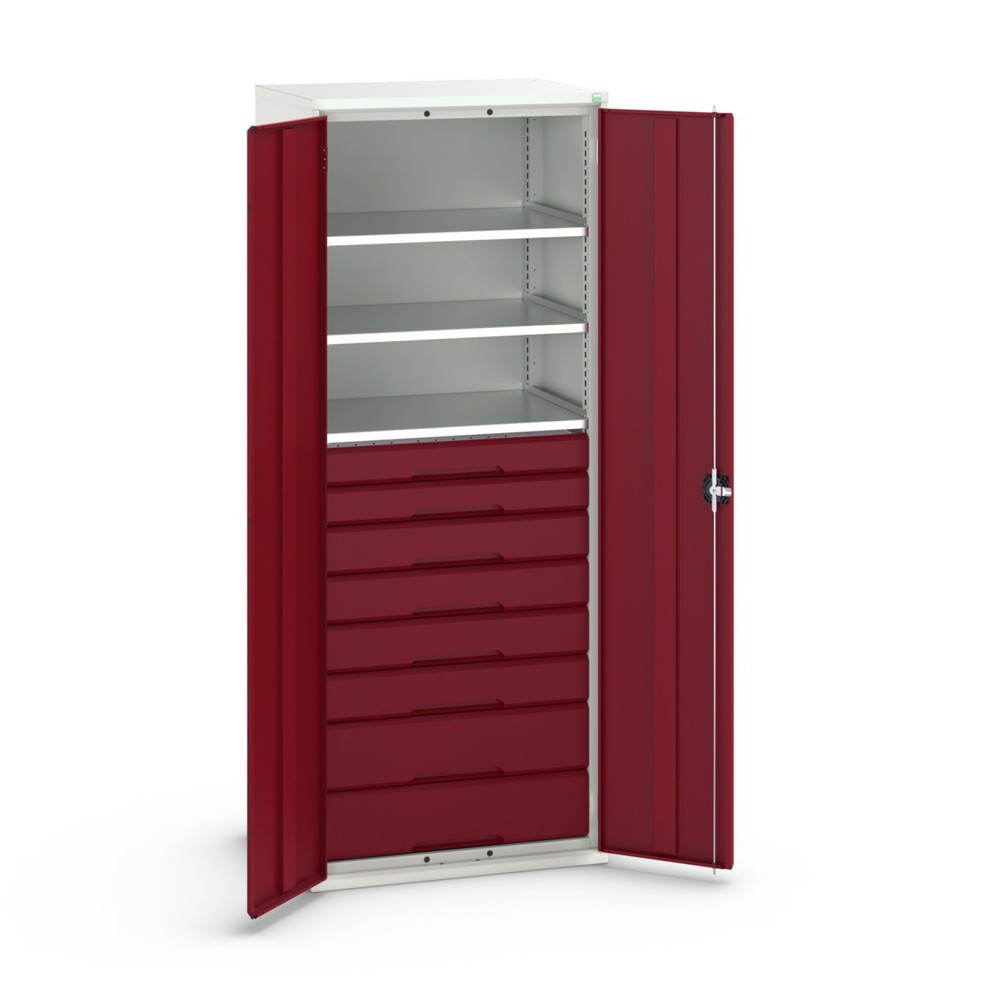 Product image no. 1: bott verso hinged door cabinet with drawers, with 3 shelves and 8 drawers, WxDxH: 800 x 550 x 2000 mm