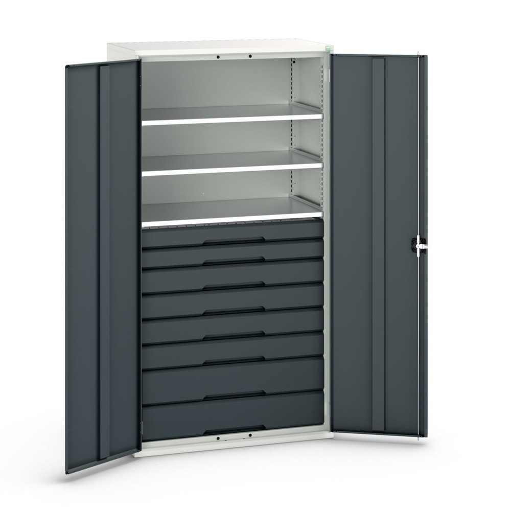 Product image no. 1: bott verso hinged door cabinet with drawers, with 3 shelves and 8 drawers, WxDxH: 1050 x 550 x 2000 mm