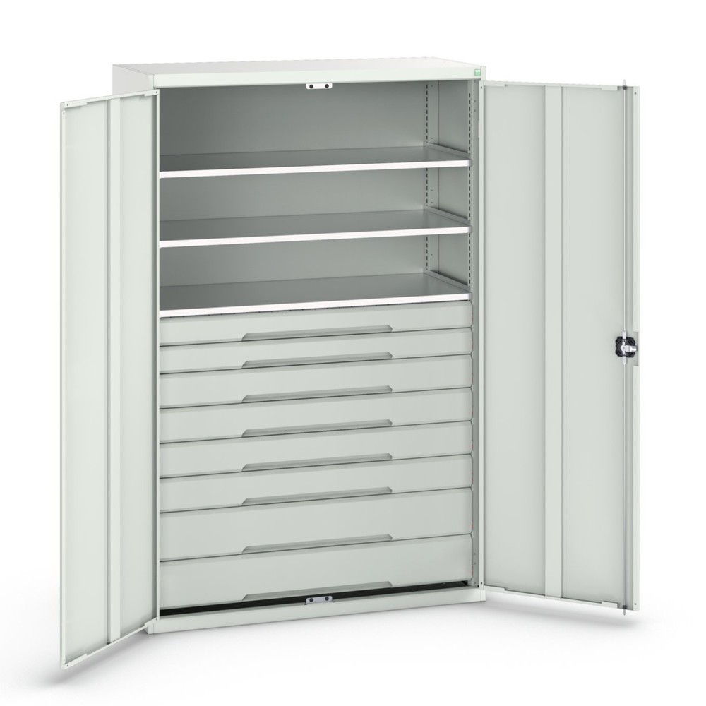 Product image no. 1: bott verso hinged door cabinet with drawers, with 3 shelves and 8 drawers, WxDxH: 1300 x 550 x 2000 mm
