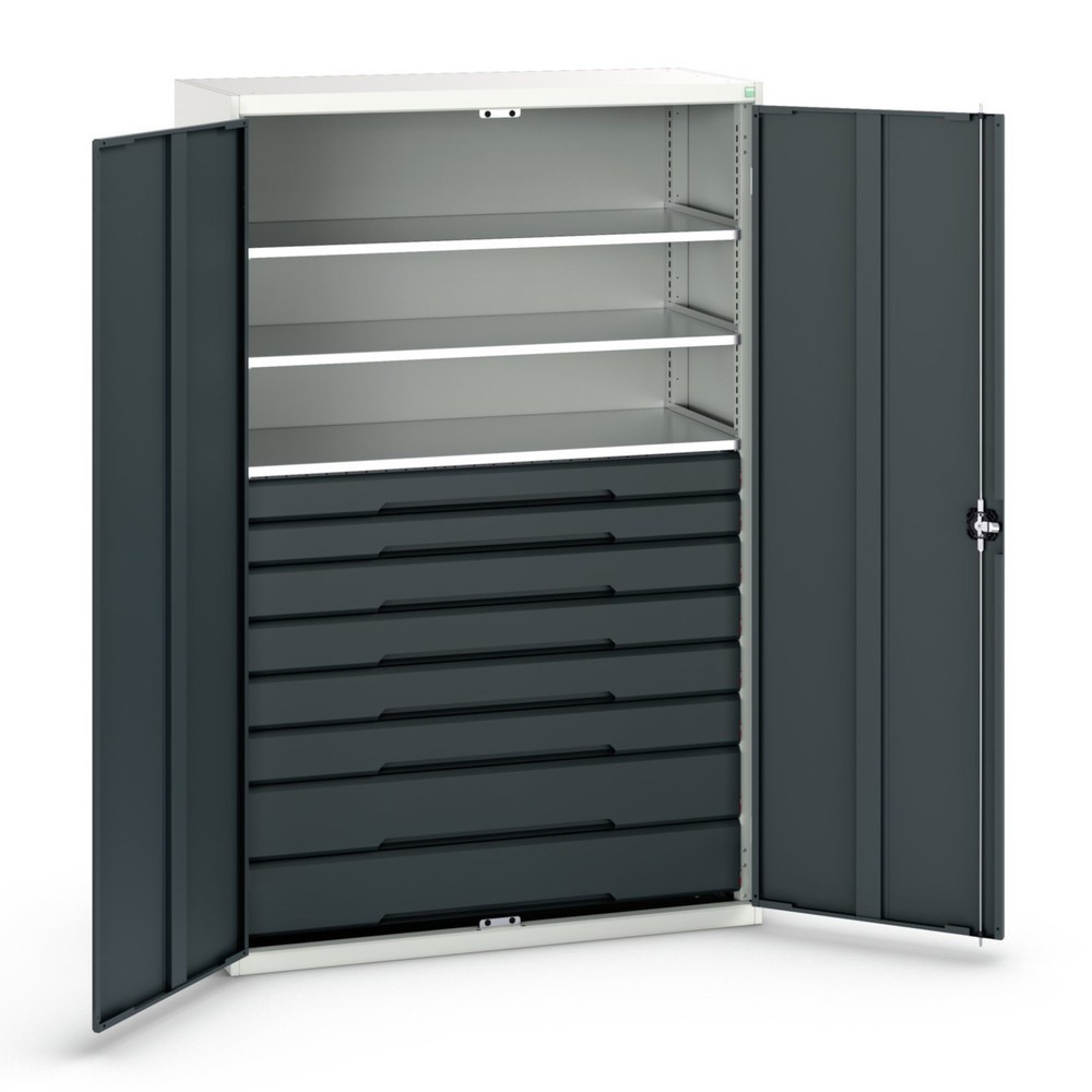 Product image no. 1: bott verso hinged door cabinet with drawers, with 3 shelves and 8 drawers, WxDxH: 1300 x 550 x 2000 mm
