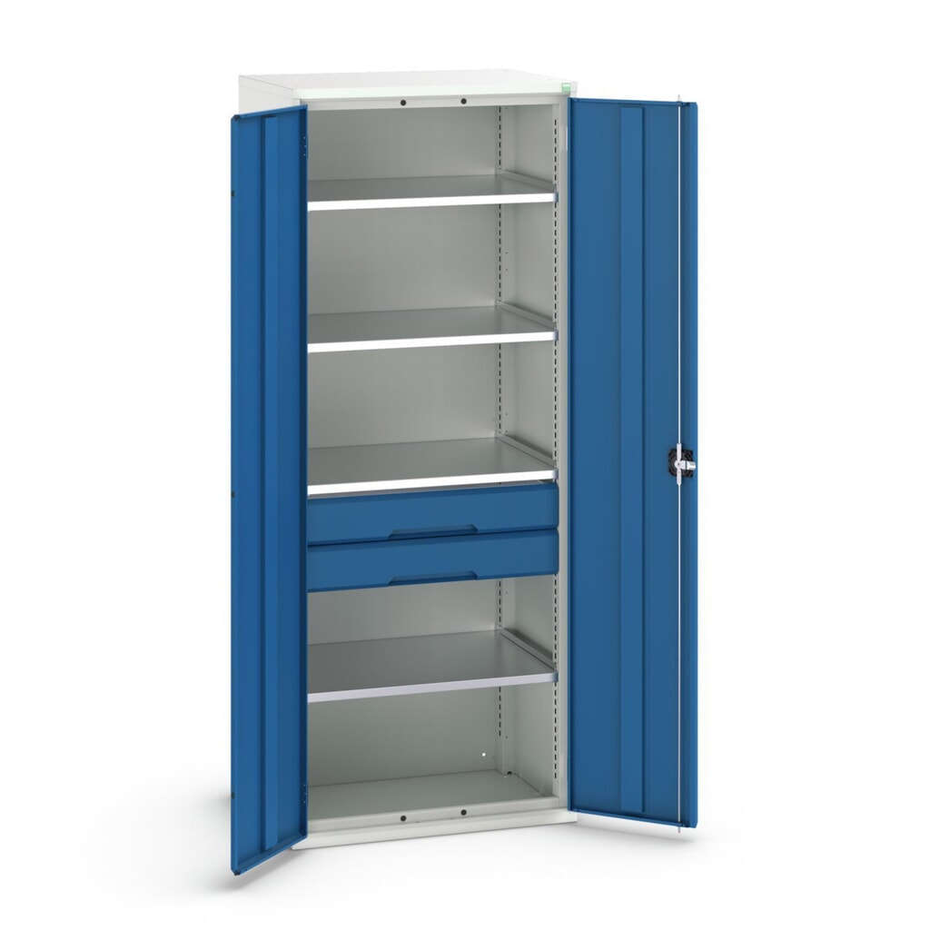 bott verso hinged door cabinet with drawers, with 4 shelves and 2 drawers, WxDxH: 800 x 550 x 2000 mm Product image no. 1: bott verso hinged door cabinet with drawers, with 4 shelves and 2 drawers, WxDxH: 800 x 550 x 2000 mm