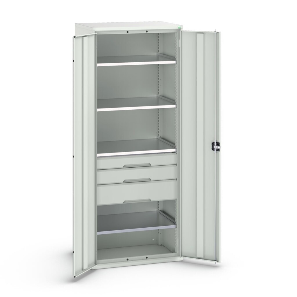 Product image: bott verso hinged door cabinet with drawers, with 4 shelves and 3 drawers, WxDxH: 800 x 550 x 2000 mm