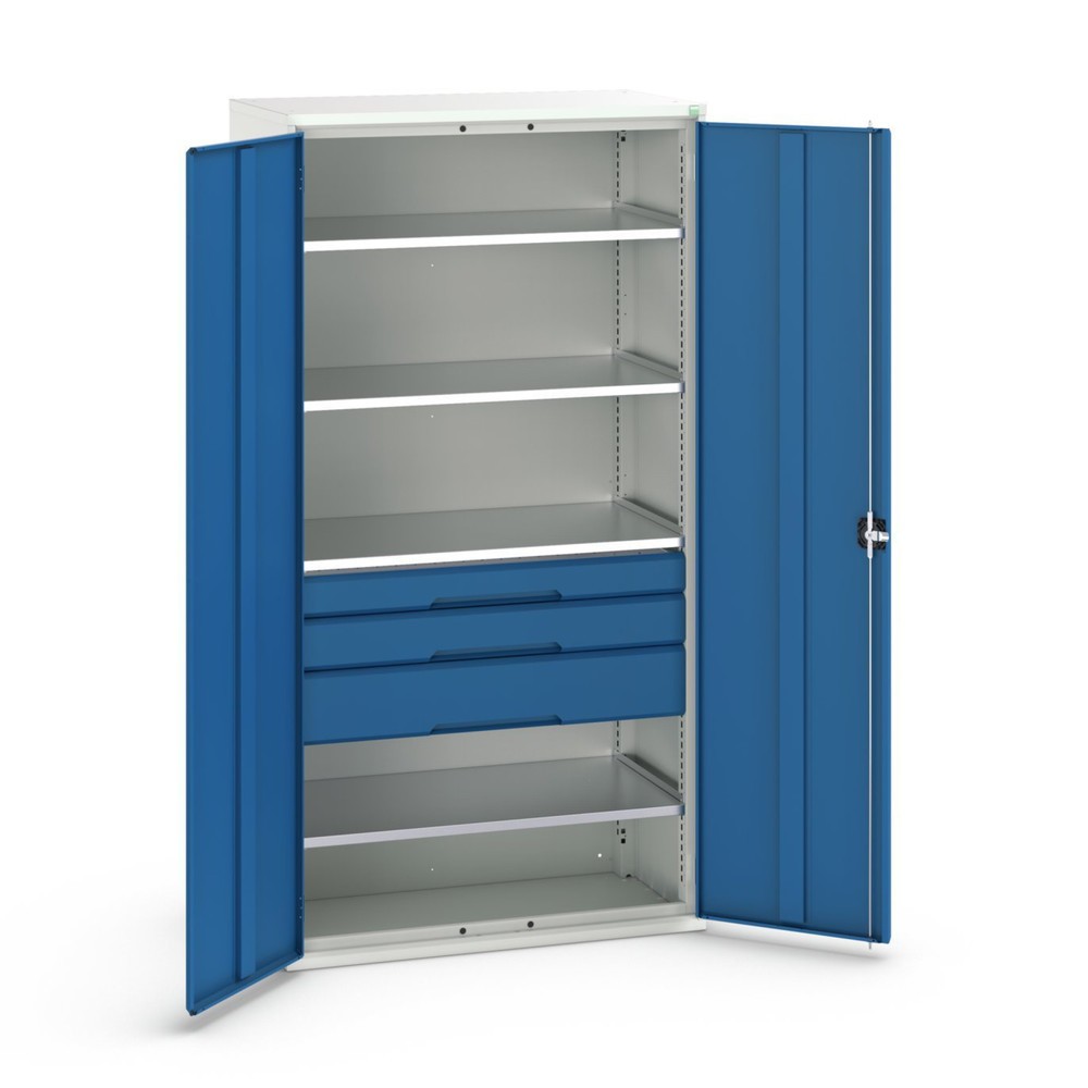 Product image: bott verso hinged door cabinet with drawers, with 4 shelves and 3 drawers, WxDxH: 1050 x 550 x 2000 mm