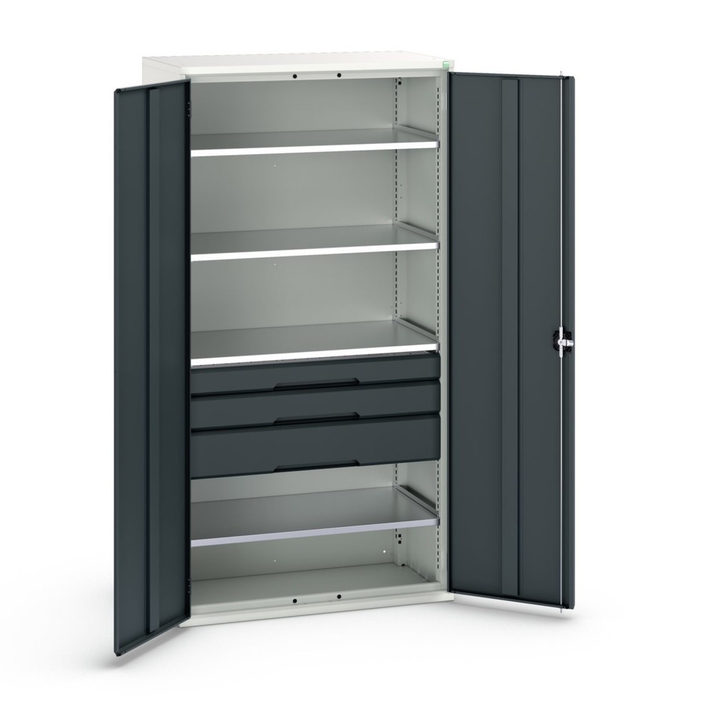 Product image no. 1: bott verso hinged door cabinet with drawers, with 4 shelves and 3 drawers, WxDxH: 1050 x 550 x 2000 mm