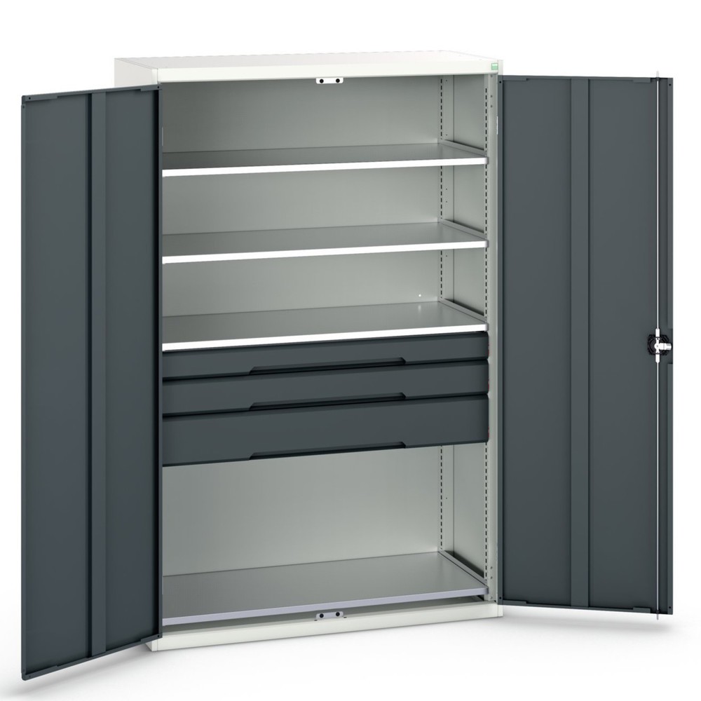 Product image no. 1: bott verso hinged door cabinet with drawers, with 4 shelves and 3 drawers, WxDxH: 1300 x 550 x 2000 mm