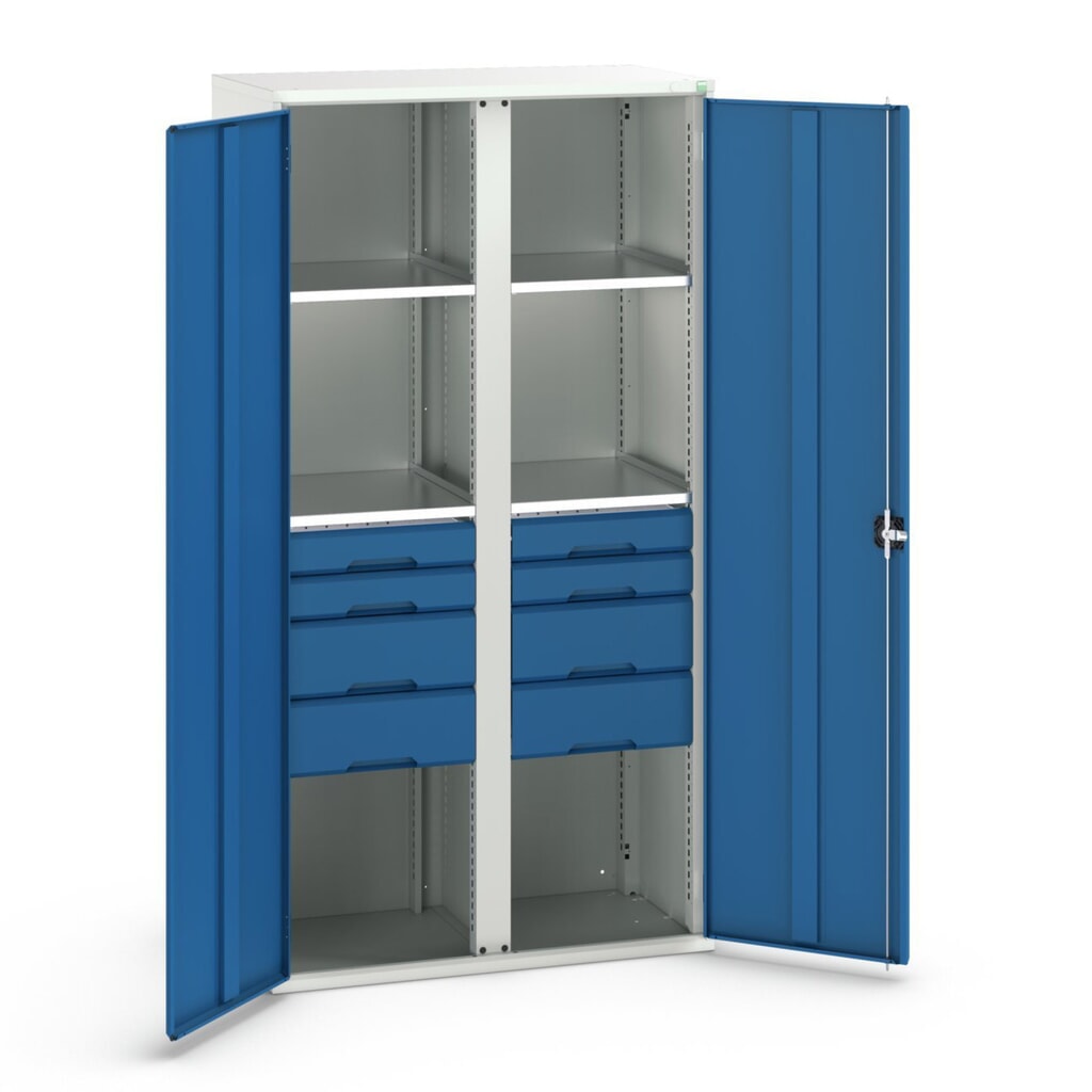 bott verso hinged door cabinet with drawers, with 4 shelves and 8 drawers, WxDxH: 1050 x 550 x 2000 mm Product image no. 1: bott verso hinged door cabinet with drawers, with 4 shelves and 8 drawers, WxDxH: 1050 x 550 x 2000 mm
