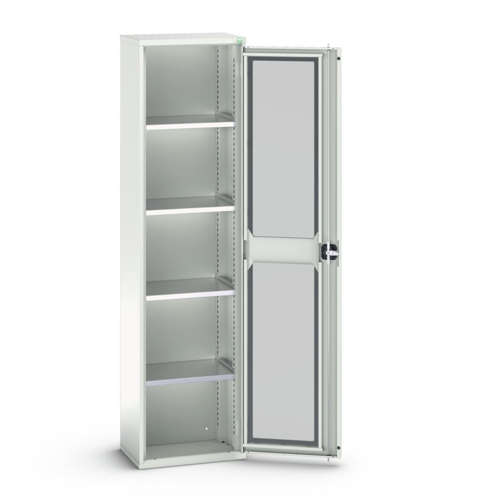 bott verso hinged door cabinet with see-through panel, with 4 shelves, WxDxH: 525 x 350 x 2000 mm Product image no. 1: bott verso hinged door cabinet with see-through panel, with 4 shelves, WxDxH: 525 x 350 x 2000 mm